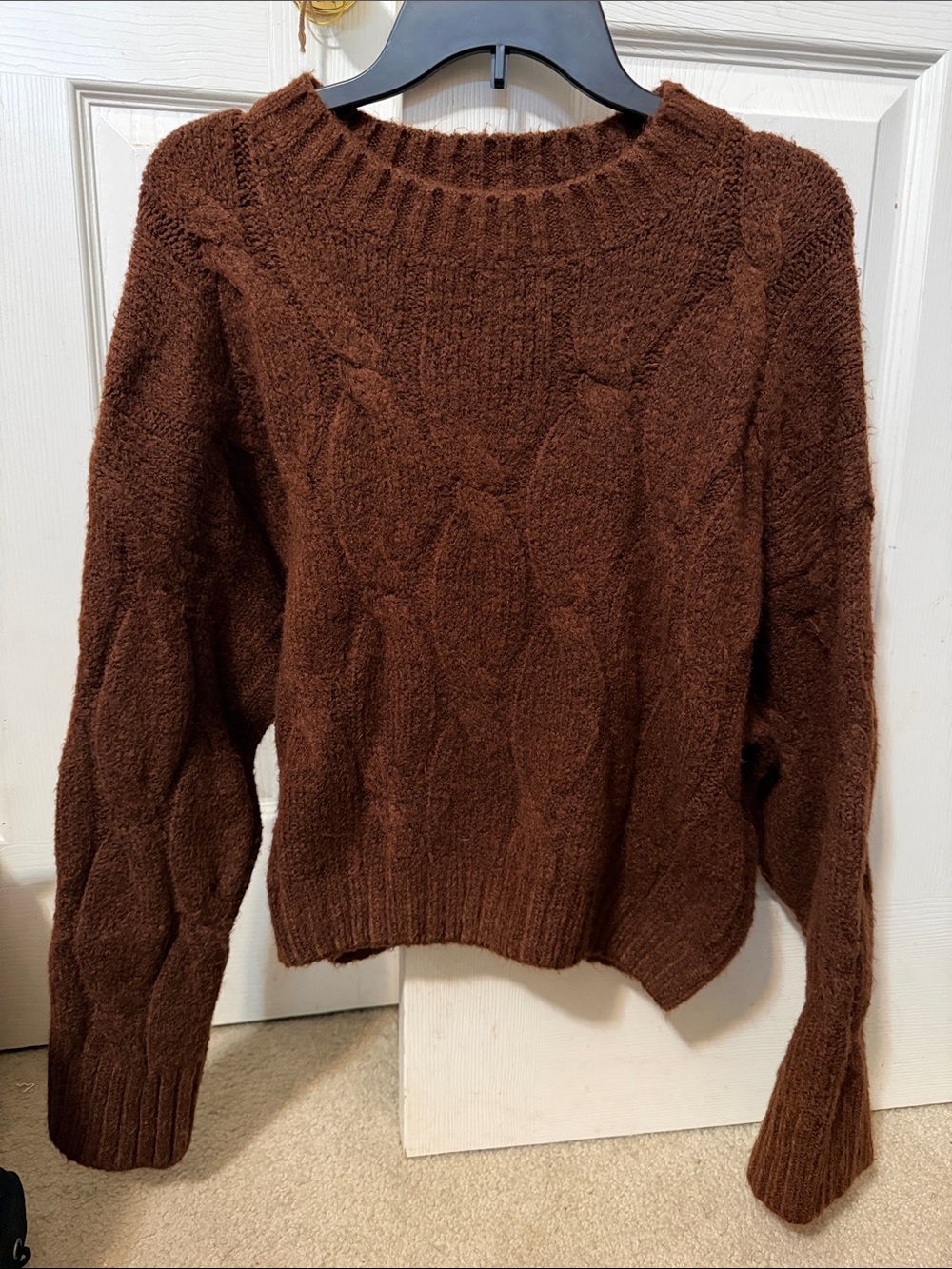 Gianni Bini Cable Knit Crewneck Sweater - Chocolate Brown
